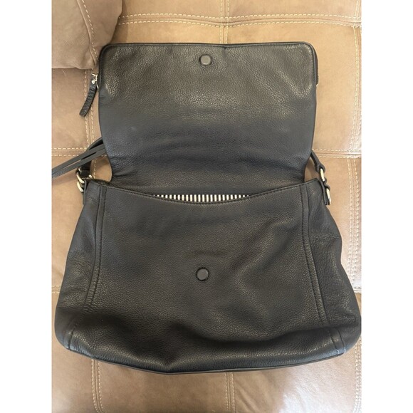 Kate Spade Black Leather Tote Purse Gold Zipper Accent Fold Over - Picture 4 of 12